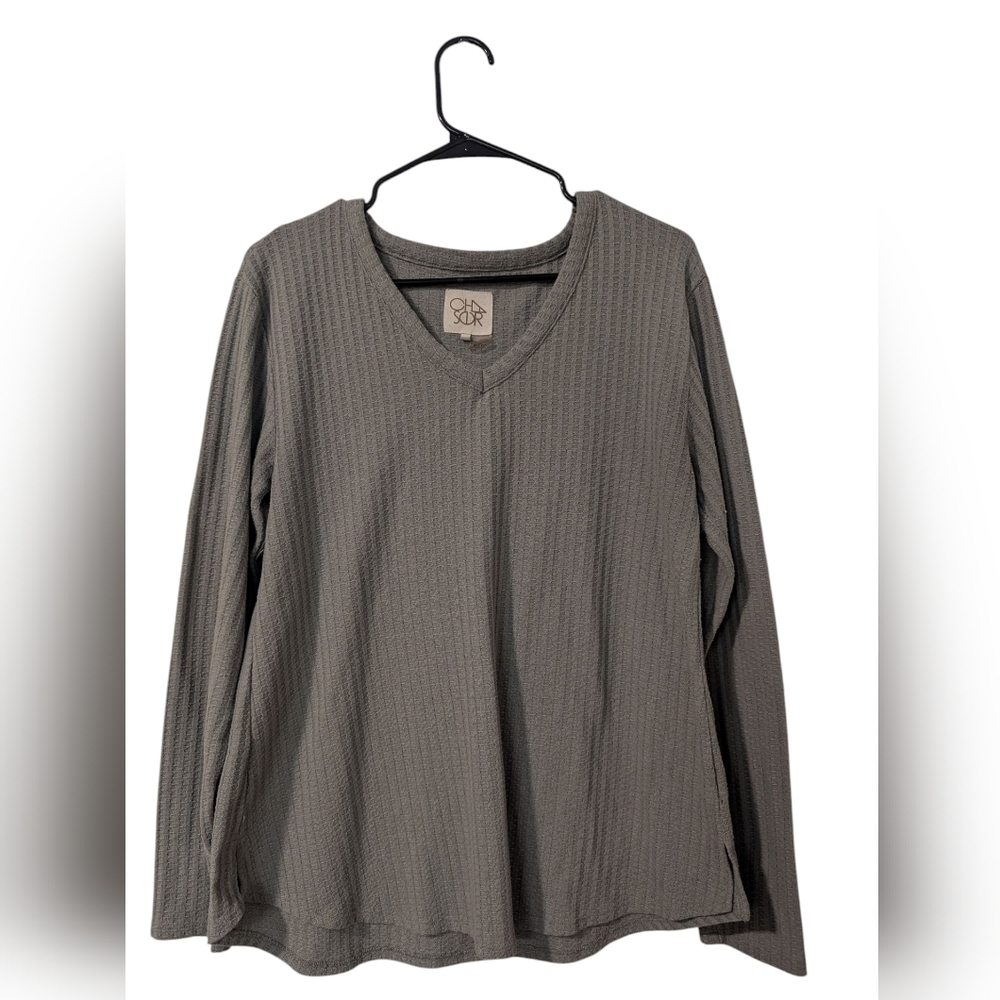 Chasor,Sage Green,V-Neck Long Sleeve Top,Size L